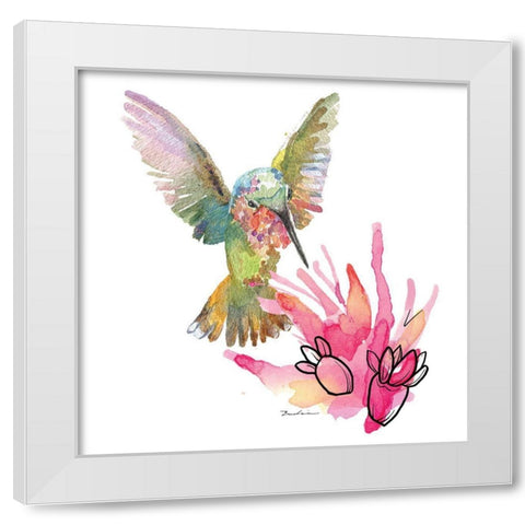 Desert Hummingbirds IV White Modern Wood Framed Art Print by Evalia Designs