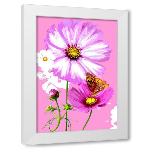 Butterfly on Cosmos White Modern Wood Framed Art Print by Evalia Designs