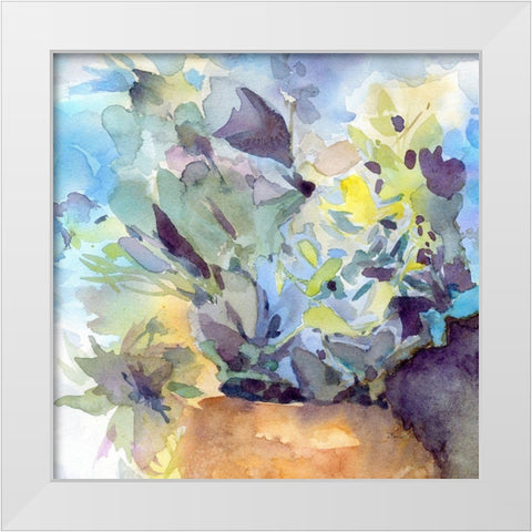 Bluish Hydrangea Loose White Modern Wood Framed Art Print by Evalia Designs