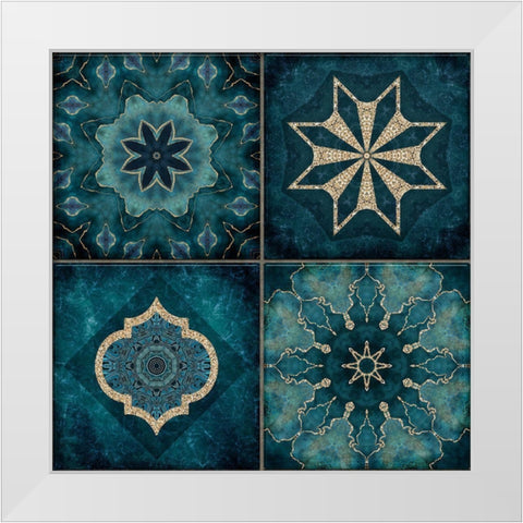 Elegant Teal Tiles White Modern Wood Framed Art Print by Haase, Andrea