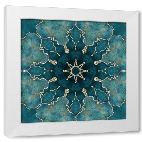 Gold Teal Tile I White Modern Wood Framed Art Print by Haase, Andrea