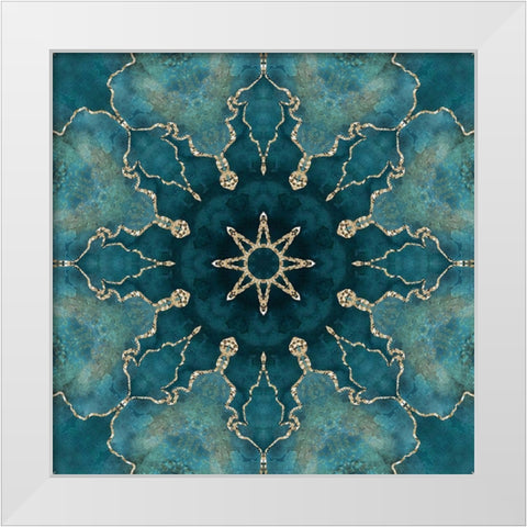 Gold Teal Tile I White Modern Wood Framed Art Print by Haase, Andrea