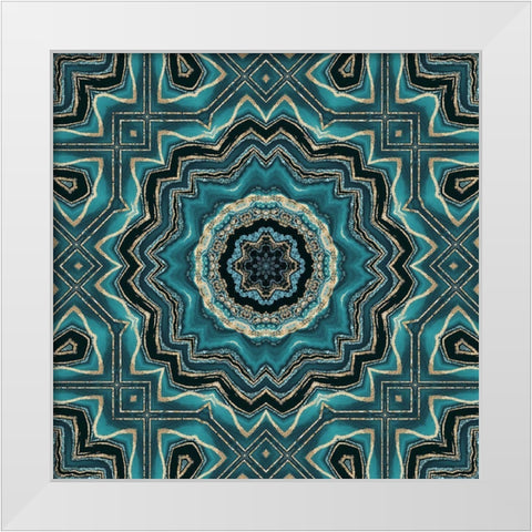 Gold Teal Tile III White Modern Wood Framed Art Print by Haase, Andrea
