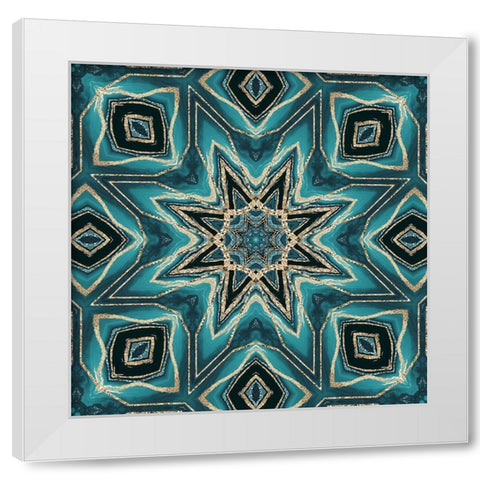 Gold Teal Tile IV White Modern Wood Framed Art Print by Haase, Andrea