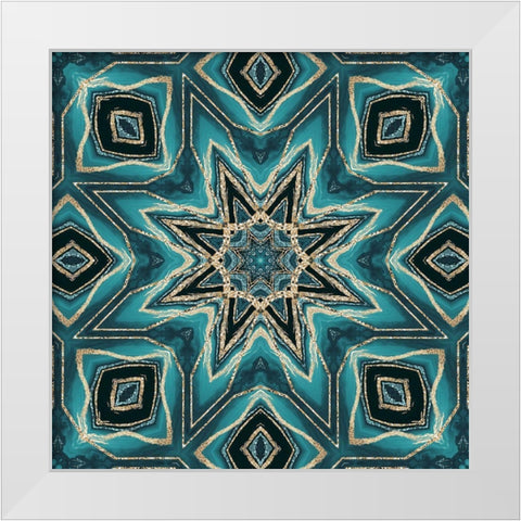 Gold Teal Tile IV White Modern Wood Framed Art Print by Haase, Andrea