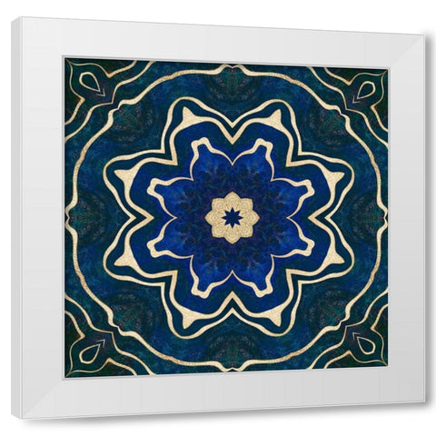 Gold Blue Tile White Modern Wood Framed Art Print by Haase, Andrea