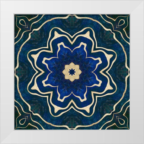 Gold Blue Tile White Modern Wood Framed Art Print by Haase, Andrea