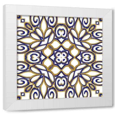 Gold Blue Vintage Tile II White Modern Wood Framed Art Print by Haase, Andrea