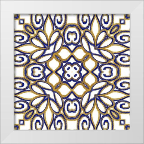 Gold Blue Vintage Tile II White Modern Wood Framed Art Print by Haase, Andrea
