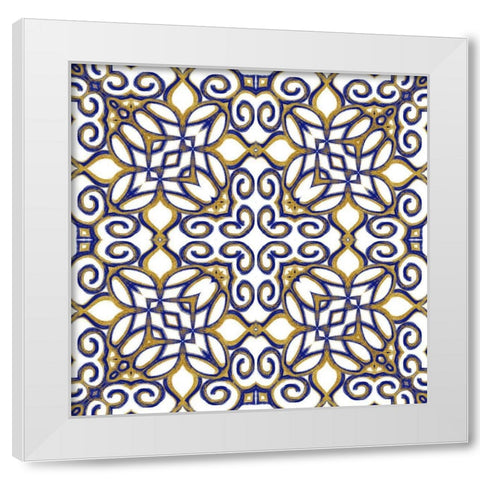 Gold Blue Vintage Tile III White Modern Wood Framed Art Print by Haase, Andrea
