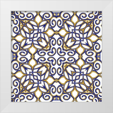 Gold Blue Vintage Tile III White Modern Wood Framed Art Print by Haase, Andrea