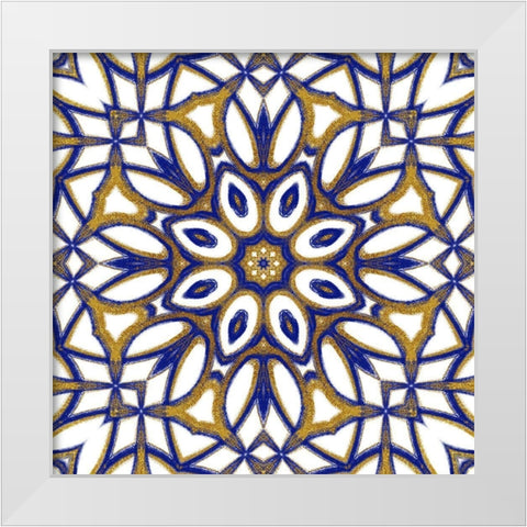 Gold Blue Vintage Tile IV White Modern Wood Framed Art Print by Haase, Andrea
