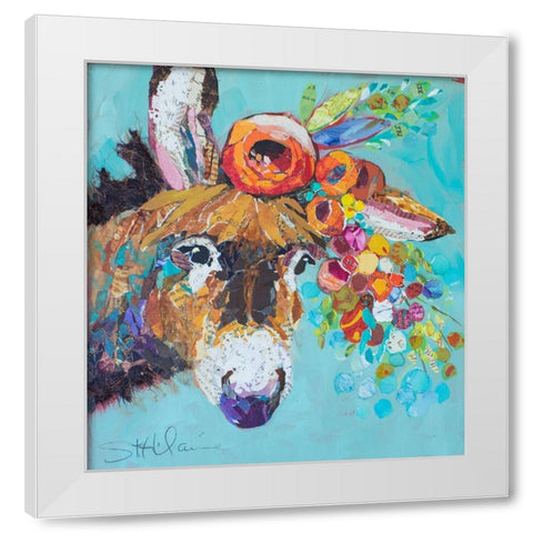 Floral Donkey White Modern Wood Framed Art Print by St Hilaire, Elizabeth