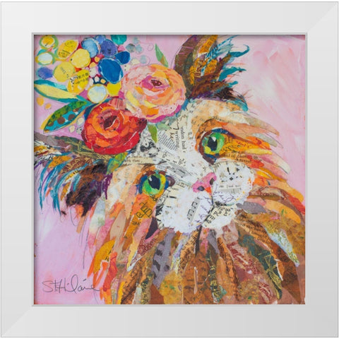 Floral Cat I White Modern Wood Framed Art Print by St Hilaire, Elizabeth