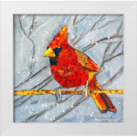 Winter Cardinal Male White Modern Wood Framed Art Print by St Hilaire, Elizabeth