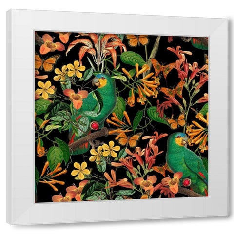 Happy Parakeets White Modern Wood Framed Art Print by Haase, Andrea