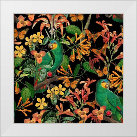 Happy Parakeets White Modern Wood Framed Art Print by Haase, Andrea