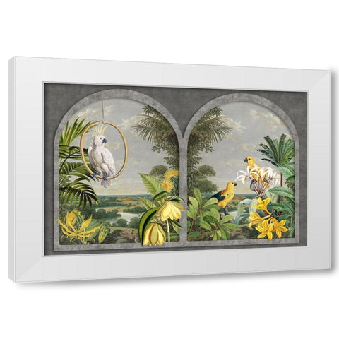 Window with Birds White Modern Wood Framed Art Print by Haase, Andrea