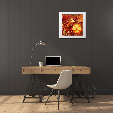 Golden Autumn Flowers White Modern Wood Framed Art Print by Haase, Andrea