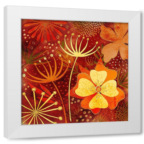 Golden Autumn Flowers White Modern Wood Framed Art Print by Haase, Andrea