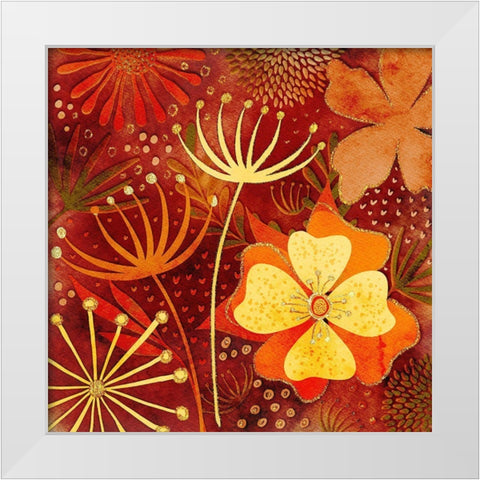 Golden Autumn Flowers White Modern Wood Framed Art Print by Haase, Andrea