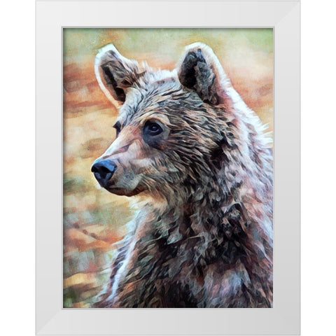 Brown Bear Seated Surveillance White Modern Wood Framed Art Print by Aldridge, Ashley
