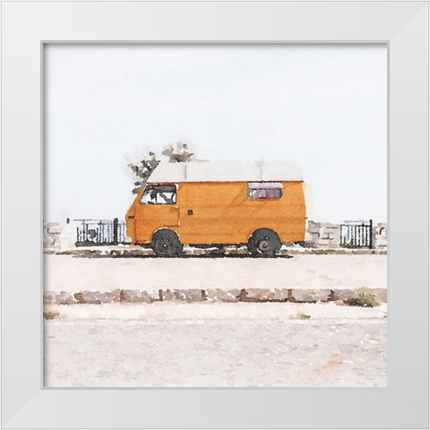 Orange Van White Modern Wood Framed Art Print by Curinga, Kim