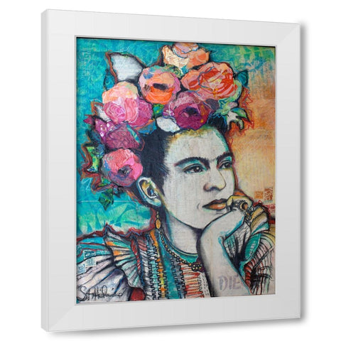 Frida and Florals White Modern Wood Framed Art Print by St Hilaire, Elizabeth
