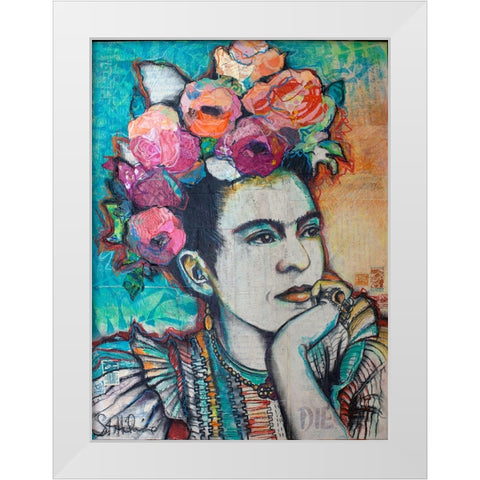 Frida and Florals White Modern Wood Framed Art Print by St Hilaire, Elizabeth
