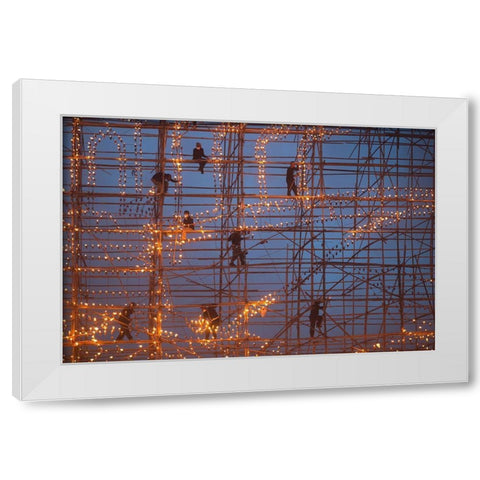 The festival runs Ship Fire White Modern Wood Framed Art Print by Intarob, Sarawut