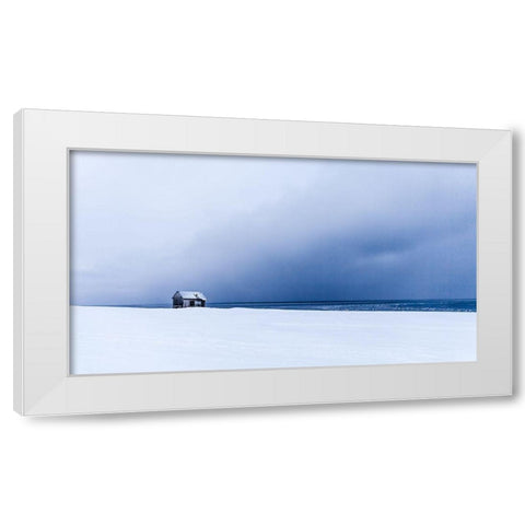 Hunting cabin White Modern Wood Framed Art Print by KvÃ¦rnstrÃ¸m, Ã…smund