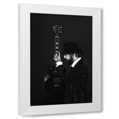 man in black White Modern Wood Framed Art Print by Ignatova, Desislava