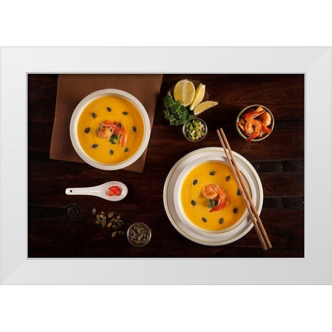 Dinner for two White Modern Wood Framed Art Print by Popescu, Diana