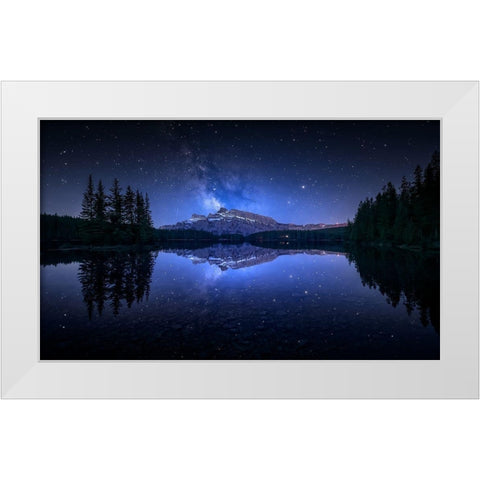 Perfect Two Jack Lake Reflection White Modern Wood Framed Art Print by M. Garcia, Jesus