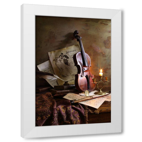 Still life with violin White Modern Wood Framed Art Print by Morozov, Andrey