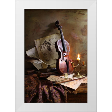 Still life with violin White Modern Wood Framed Art Print by Morozov, Andrey