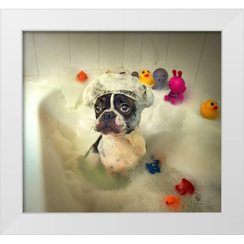 The Bath White Modern Wood Framed Art Print by Ddiarte