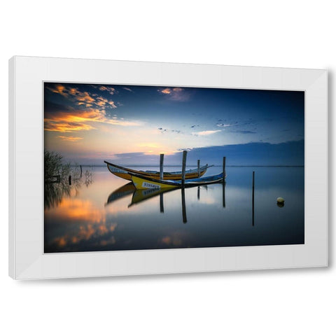 The boats White Modern Wood Framed Art Print by Ribeiro, Rui