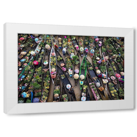 Pasar Terapung White Modern Wood Framed Art Print by Kamil, Insan