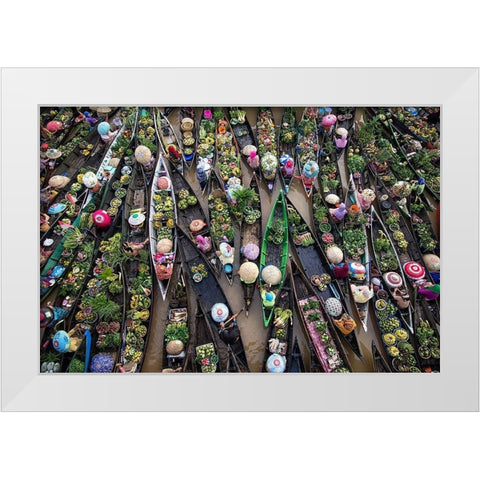 Pasar Terapung White Modern Wood Framed Art Print by Kamil, Insan