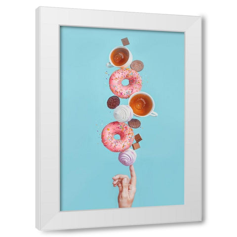 Weekend donuts White Modern Wood Framed Art Print by Belenko, Dina