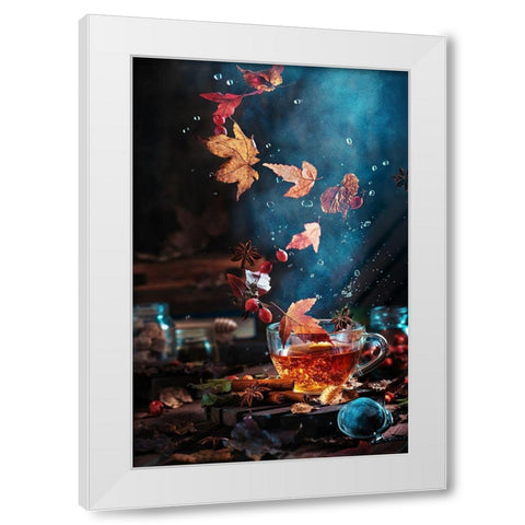 Briar tea with autumn swirl White Modern Wood Framed Art Print by Belenko, Dina