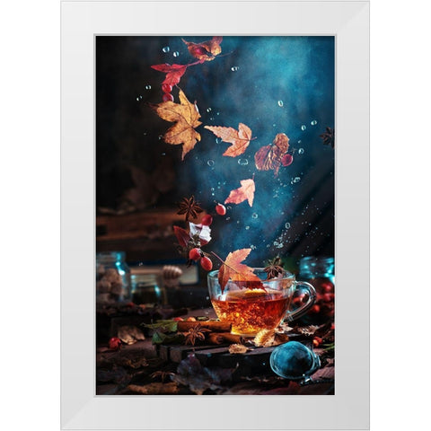 Briar tea with autumn swirl White Modern Wood Framed Art Print by Belenko, Dina