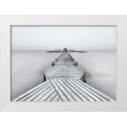 The Pier White Modern Wood Framed Art Print by Garci, Xavier
