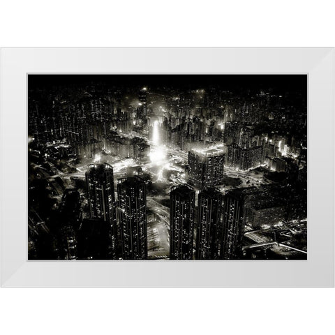 hong kong night White Modern Wood Framed Art Print by Hagiwara, Kenichiro