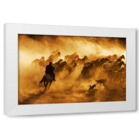 cowboy White Modern Wood Framed Art Print by Tunc, Feyzullah