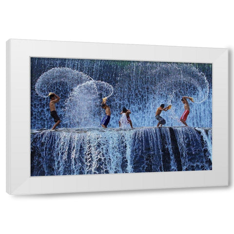 Playing with splash White Modern Wood Framed Art Print by Muliani Hartojo, Angela