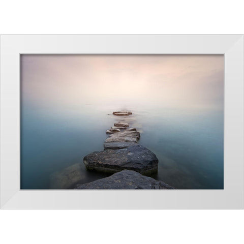 Stones White Modern Wood Framed Art Print by Guerola, Joaquin