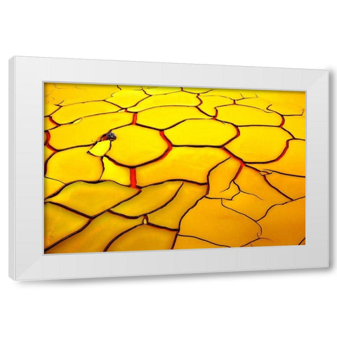 Yellow ground red heart White Modern Wood Framed Art Print by De Juan, E.