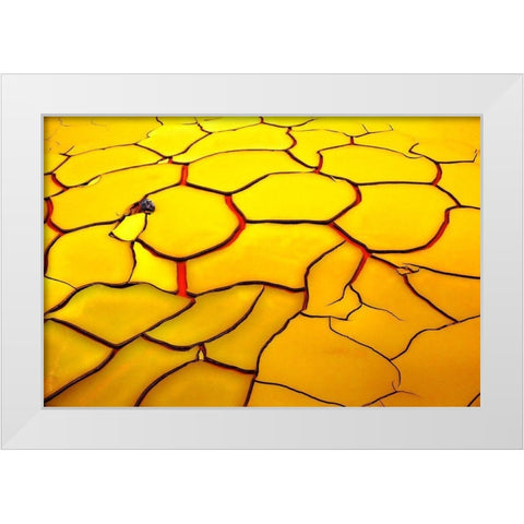 Yellow ground red heart White Modern Wood Framed Art Print by De Juan, E.
